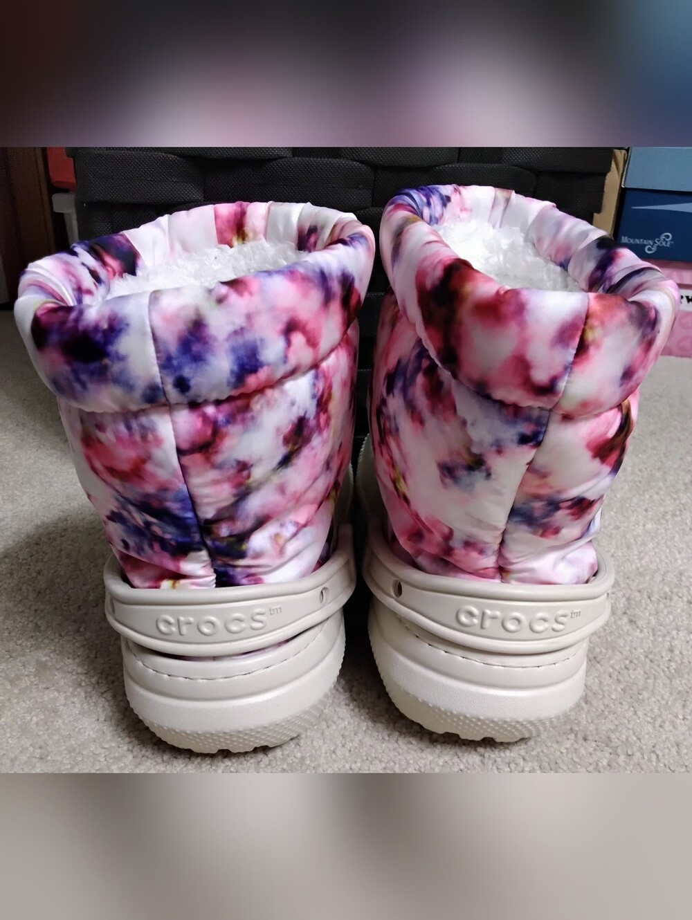 Crocs Classic Lined Neo Puff Tie Dye Boot, Beige/Pink, Women's 9/Men's 7 - Picture 4 of 11